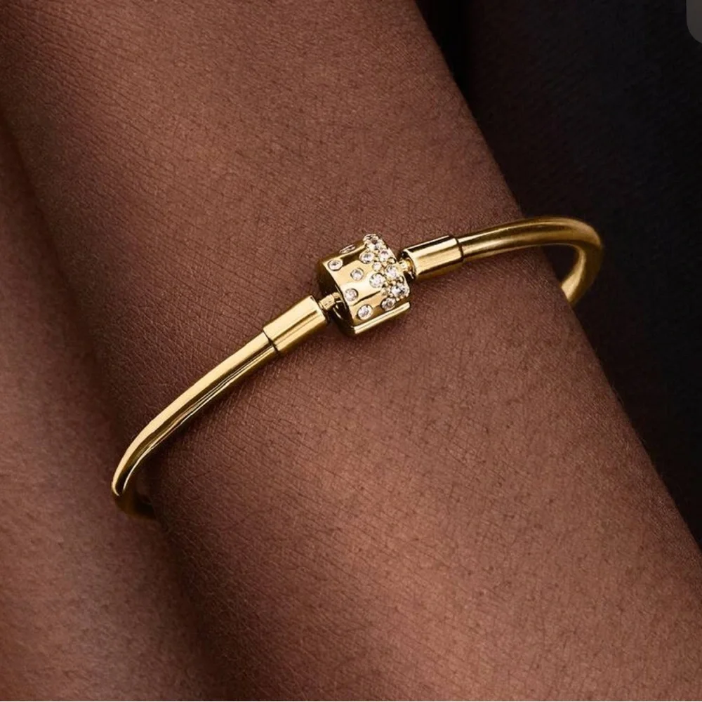 Pandora Gold Bangle Bracelet with Crystal Clasp - Picture 2 of 4